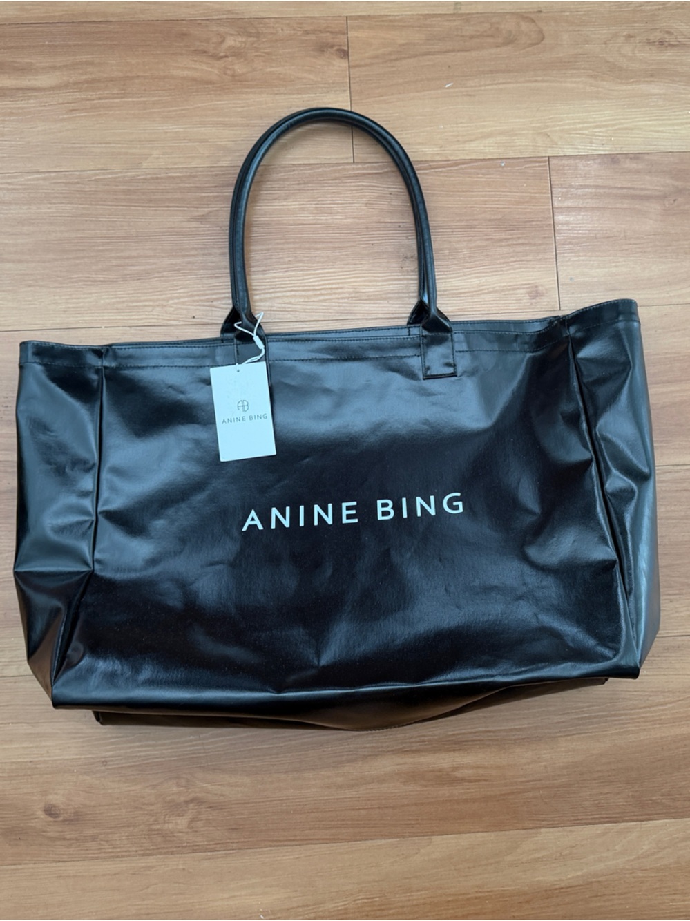 Anine Bing Black Logo Shopper Tote
